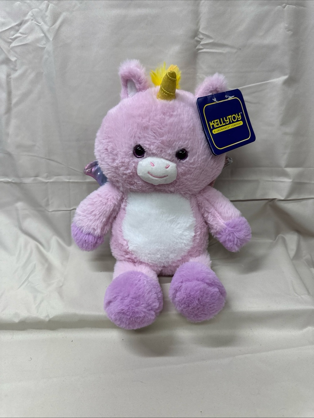 Kellytoy Lilac Unicorn Plush with White Belly and Gold Horn
